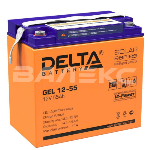 АКБ  Delta_GEL_12-55 12V 55 Ач 228х137х214 фото в интернет-магазине Валекс